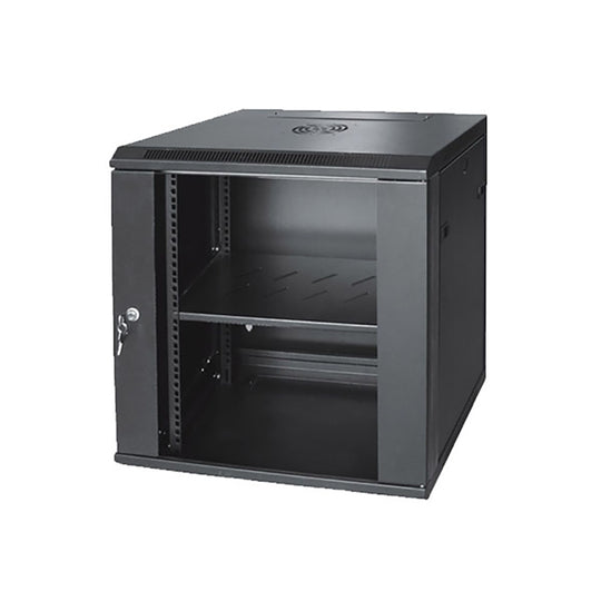 9U 19" Wall-Mount Cabinet - 130lb Load, Tempered Glass Door