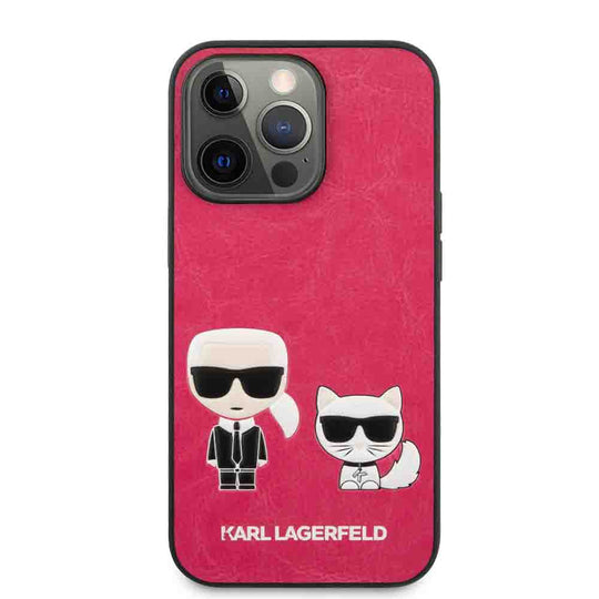 Karl Lagerfeld PU Leather iPhone 13 Pro Max 6.7" Case - Fuchsia, Karl & Choupette Embossed