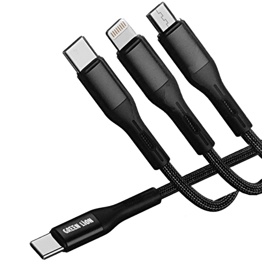 Green Lion 3-in-1 Braided Nylon Charging Cable (1.2m, Lightning, USB-C, Micro-USB)