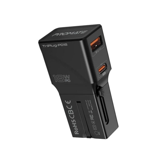 Promate Triplug-PD18 Universal Power Plug – 18W Power Delivery & QC3.0