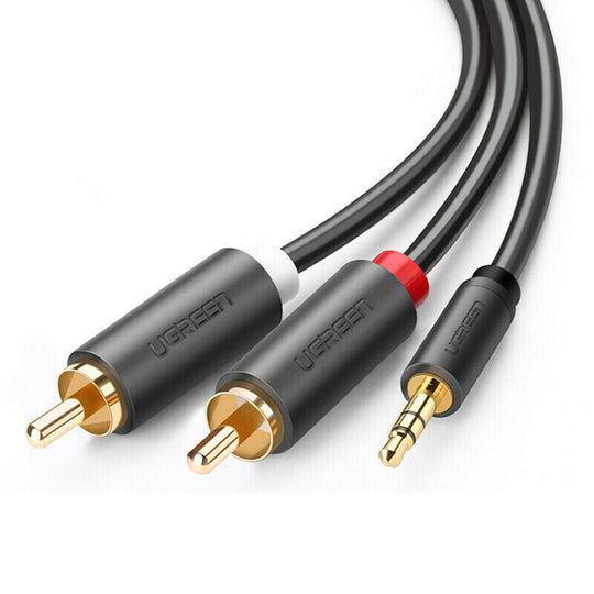 UGREEN 3.5mm Male to 2 RCA Male Stereo Cable 1M – Gold-Plated Connectors for Superior Audio Quality