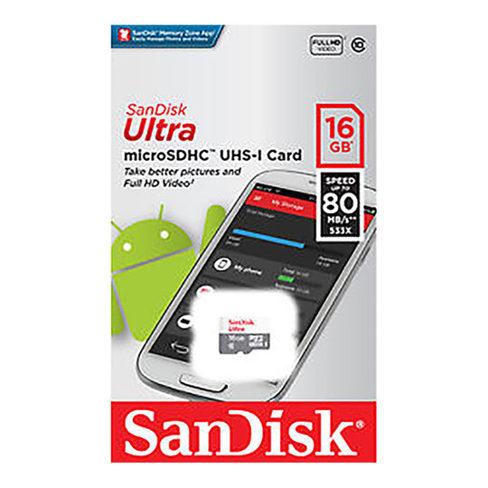 SanDisk Ultra 16GB microSDHC Card - Class 10, 80MB/s Read, Full HD Video
