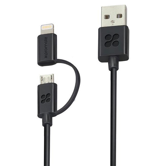 Promate linkMate.Duo Dual-Head Charging Cable - Lightning + Micro-USB, Collapsible Tip