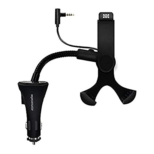 Promate FM13 Car FM Transmitter + Holder - Hands-Free Mic, USB Charge, 3.5mm Aux