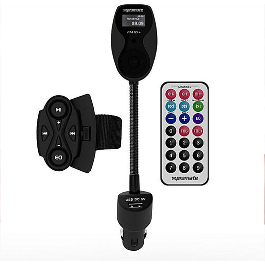 Promate FM10+ Car FM Transmitter - USB/SD Playback, 1A Charge, Gooseneck