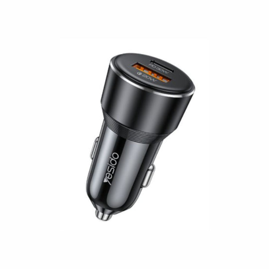 Yesido Y64 50W Fast Charging Car Charger – Aluminum Alloy Dual Port USB & Type-C