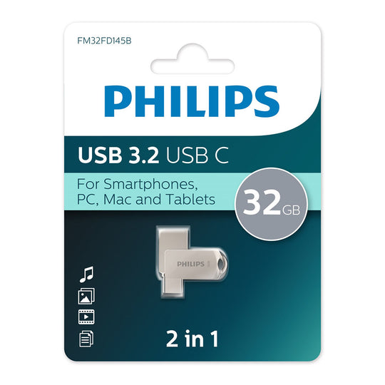Philips 2-in-1 USB-C 32GB USB 3.2 Flash Drive – Swivel Design and Multi-Device Support
