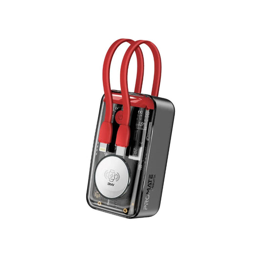 Promate Mavrix 10,000mAh Power Bank with Transparent Design & Apple Watch Charger