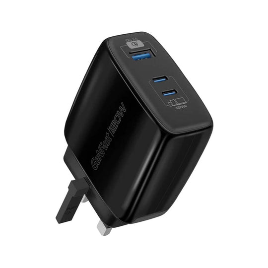 Promate PowerPort-120 120W GaNFast 3-Port Charger - 2x 100W USB-C + 18W USB-A