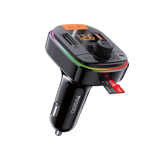 Yesido Y45 FM Transmitter Car Charger – Dual USB 3.0 Quick Charge with Neon Lights
