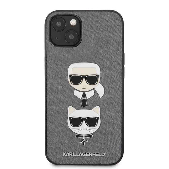 Karl Lagerfeld PU Saffiano iPhone 13 6.1" Case - Silver, Karl & Choupette Embossed