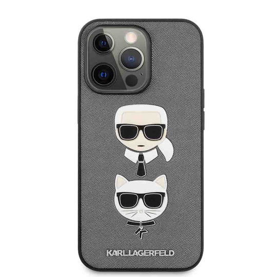 Karl Lagerfeld PU Saffiano iPhone 13 Pro 6.1" Case - Silver, Karl & Choupette Embossed