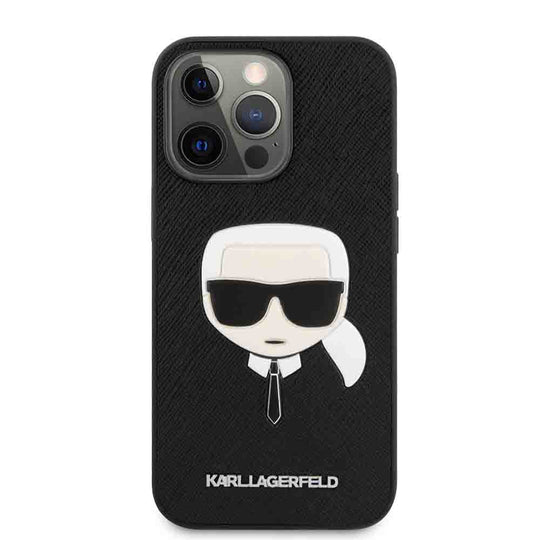 Karl Lagerfeld PU Saffiano iPhone 13 Pro Max 6.7" Case - Black, Karl's Head Embossed