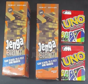 Two Uno Card Games Two Jenga Wooden Games: 4-Game Bundle for Family Fun