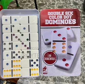 Double Six Color Dots Dominoes Game: Premium 28 Piece Set in Tin Case