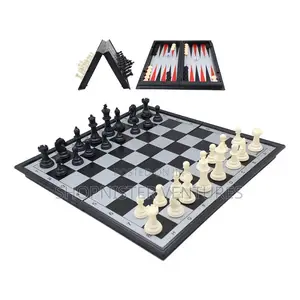 3 in 1 Chess Board Game 14inches: Magnetic Folding Tournament Set for Kids