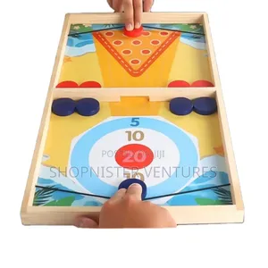 Wooden Board Game Set - 5-in-1 Sling Puck, Bowling, and More Games