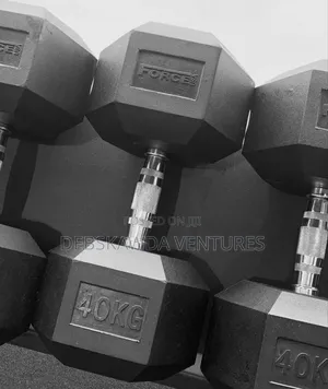 40kg Pair Dumbbells – Cast Iron / Rubber Hex Dumbbell