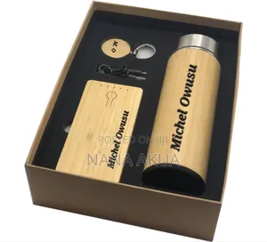 Bamboo Corporate Gift Set – Customized Bamboo Flask, Diary, Pen & Keyholder in Gift Box
