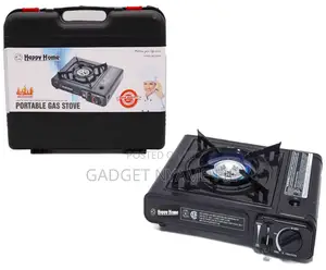 Happy Home Portable Gas Stove | Compact Burner | 2 Free Gas Cans | Adjustable Flame | Travel & Camping Cooking