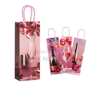 Wine Paper Gift Bag Box – Handle Paper Wine Bags for Standard Wine & Champagne Bottles