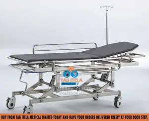 Adjustable Height Stainless Steel Patient Trolley – Hospital Transport Stretcher