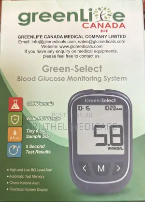 Blood Glucose Machine(Greenlife Canada) | Fast 5-Second Results | No Coding | Micro Blood Sample | Memory Storage | Lancets Included