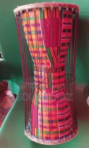 Dondo African Talking Drum 7×15 – Traditional Hourglass-Shape, Laced Head & Curved Beater Stick