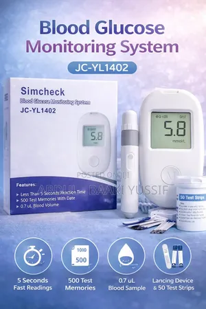Simcheck Glucometer – Blood Glucose Monitoring System with Test Strips & Lancets