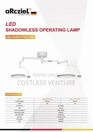 Arcziel Led Shadowless Operating Lamp Double (Arc-Oled-P700/500) | LED Shadowless | Adjustable Arm | Color Rendering Ra>95 | Surgical & OT Grade