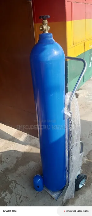 Oxygen Cylinder 40.5l With Trolley and Flowmeter | Medical-Grade Steel Cylinder | Flow Meter Included | Trolley Included | Portable