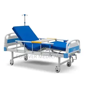Hospital Bed 2 Crank With Mattress, Drip Stand and Overhead Table