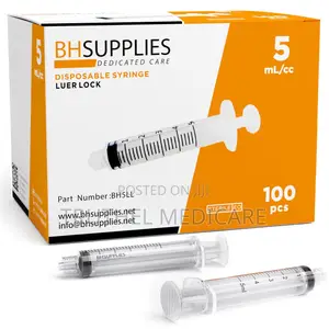 Syringe and Needles - 5mls/Cc | Sterile | Luer Lock | Graduated | Single-Use | 2ml–50ml Sizes | Hypodermic Needle
