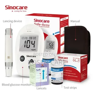 Sinocare Glucometer Sugar Glucose Meter Monitor With 50 Strips | No Coding | 5-Second Result | 0.6μL Blood Sample | 50 Strips & Lancets | Memory