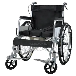 Wheelchair (With Commode) | Lightweight Steel Frame | Foldable | Padded Seat | Armrests & Footrests | Manual
