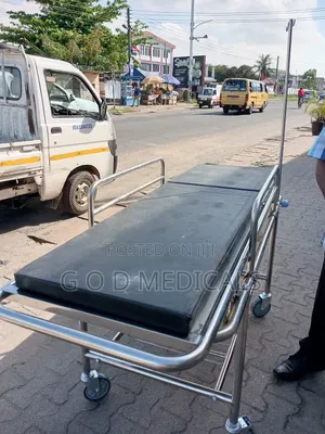 Patient Trolley | Padded Surface | Adjustable Rails | Stainless Frame | Hospital & Clinic Transfer