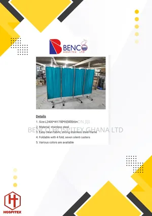 Four Fold Ward Screen | Multi-Fold | Powder-Coated Steel | Privacy Fabric Panels | Hospital & Clinic