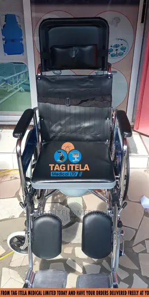 Wheelchair Commode (Adjustable Backrest) | Lightweight Steel Frame | Foldable | Padded Seat | Armrests & Footrests | Manual