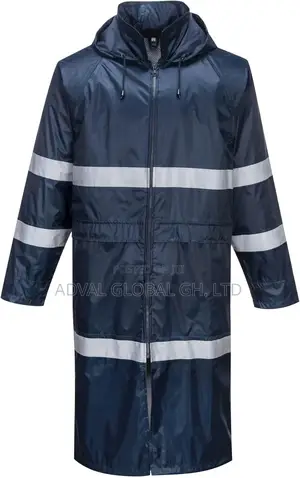 Raincoat With Reflector | PVC/Polyester | Waterproof | Hi-Vis Reflective Strips | Hood | ANSI/ISEA Class 2