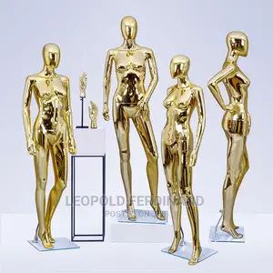 Gold Female Full-Body Mannequins – 176cm, Flexible Posture, Faceless Egg-Head Design