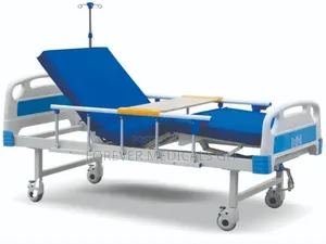 Hospital Bed 1 Crank With Mattress, Drip Stand and Overhead Table | Manual Crank | Head & Leg Adjust | Epoxy Frame | ABS Rails | Complete Set