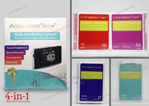 1 Year Warranty Accu Answer Isaw 4 In 1 Test Kit | 4-in-1 | Cholesterol / Hb / Glucose / Uric Acid | Rapid POC | No Coding | Memory