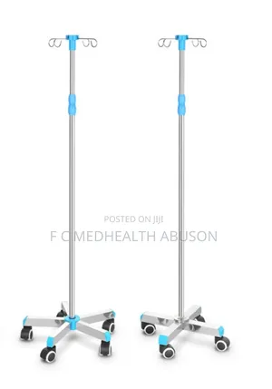 Hospital Drip Stand | Stainless Steel | Height-Adjustable | 4-Hook | Locking Castors | Hospital & Clinic