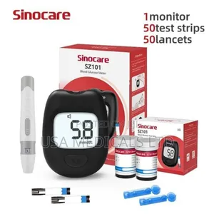 Glucometer Machine ( Sinocare)25pcs Strips+Lancet | No Coding | 5-Second Result | 0.6μL Blood Sample | 50 Strips & Lancets | Memory