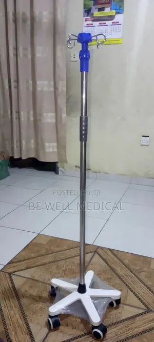 Iv Stand (Drip Stand) | Stainless Steel | Height-Adjustable | 4-Hook | Locking Castors | Hospital & Clinic