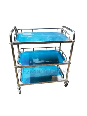 Trolley 3 Steps | Multi-Tier | Stainless/Plastic | Locking Castors | Clinical Supply Transport