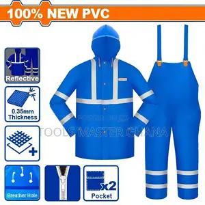Rain Suit(With Reflective Strip) # Wrc500l (L/Xl) | PVC/Polyester | Waterproof 5000mmH2O | Hi-Vis Reflective Strips | Hood | EN 343 Grade
