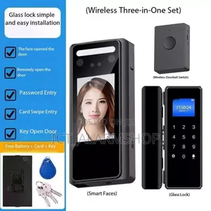 Wireless Facial Door Access Control Lock | AI Face Recognition | Fingerprint + PIN + RFID | No-Drill Glass Door | Smart Lock