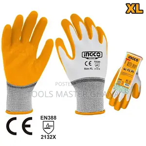 Latex Gloves - Hgvl06 | Embossed Latex Coating | Polyester Liner | Oil & Water Resistant | All Sizes | EN 388