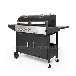 Dual Fuel 3 Burner Combi BBQ Grill | Multi-Burner | Hybrid Gas/Charcoal | Thermometer | Side Burner | Large Cooking Area | Premium Grade
